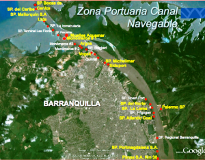 Localización de las principales concesiones portuarias actuales. No incluye las de Malambo y el Puente Pumarejo.