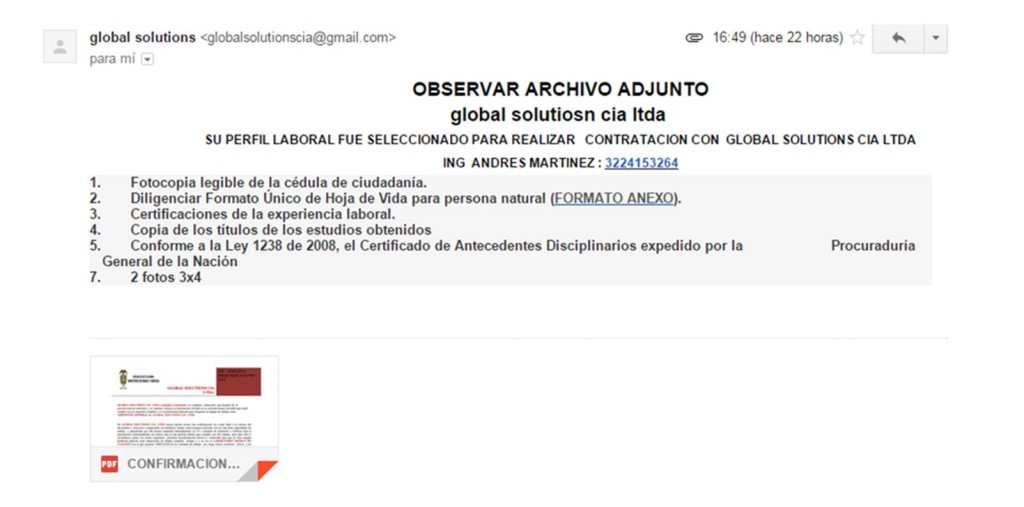 Estafa con oferta laboral