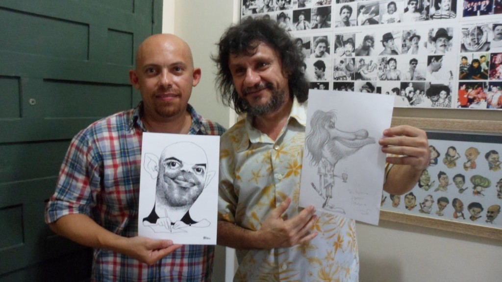 Turcios y JBosco (caricaturista y organizador del Salón de Belém do Pará) intercambiaron caricaturistas, una costumbre propia de este arte.