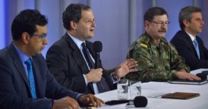 “La implementación del Acuerdo de Paz está en marcha”, dijo el Alto Comisionado Sergio Jaramillo, en rueda de prensa que ofreció junto con el general Javier Flórez, el Gerente de las Zonas Veredales y el Alto Consejero para las Regiones.
