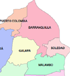 Barrranquilla, Puerto Colombia, Soledad, Malambo y Galapa son los entes territoriales que integran el Área Metropolitana de Barranquilla.